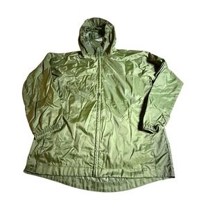 Lands' End Rain Jacket Kids Small 8 Green Hooded Full Zip Windbreaker Packable
